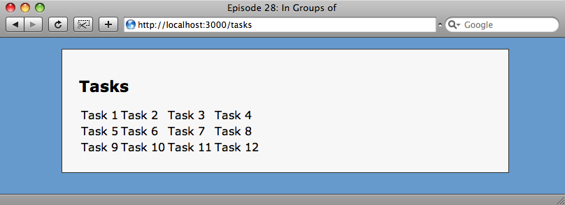 Our tasks are now rendered in four columns.