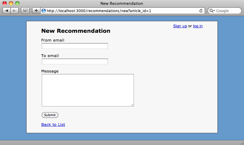 The new recommendation form.