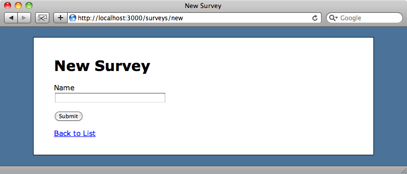 The scaffold-generated basic survey form.