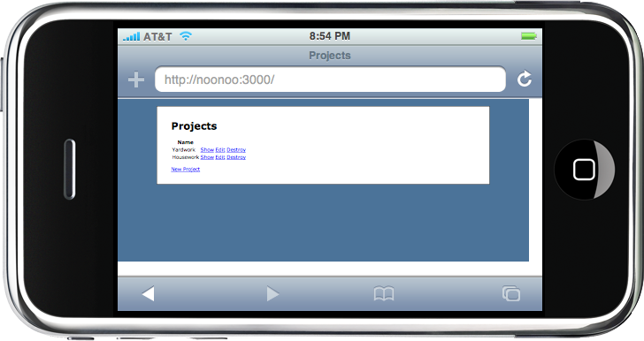 The site viewed in the iPhoney emulator.