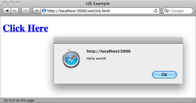 The alert shown by the inline JavaScript.