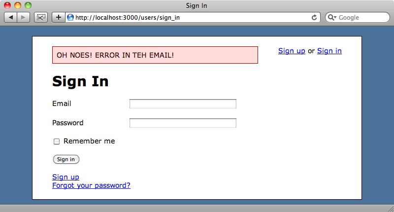 Our custom error message is now shown.