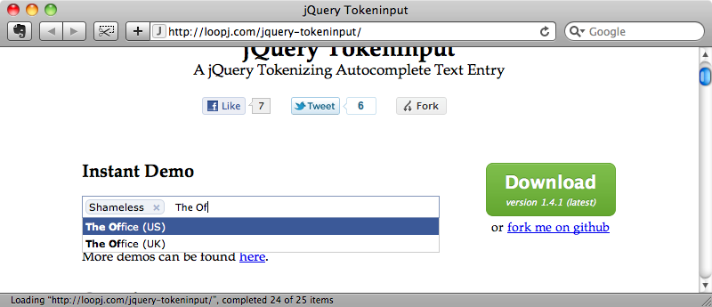 The demo on the jQuery Token input site.
