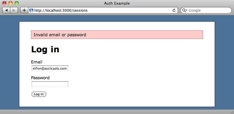 An error is thrown if the username or password are incorrect.