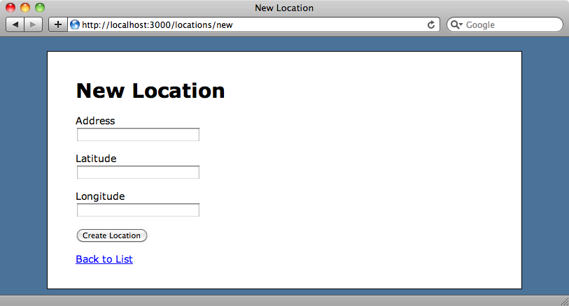 The scaffold-generated new location page.