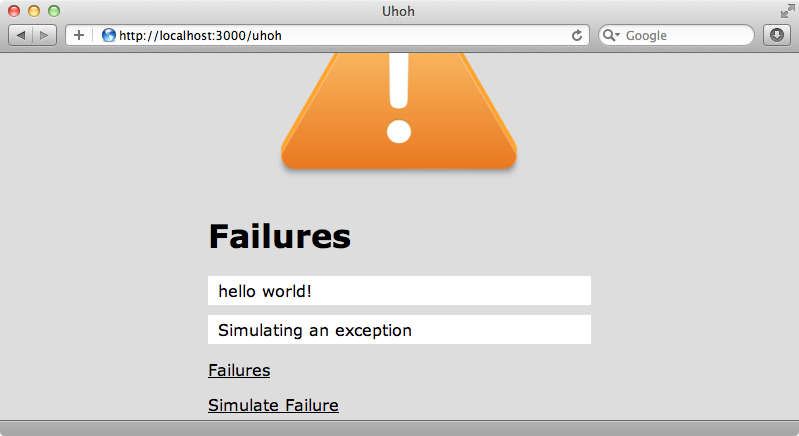 Our failures page with CSS and JavaScript applied.