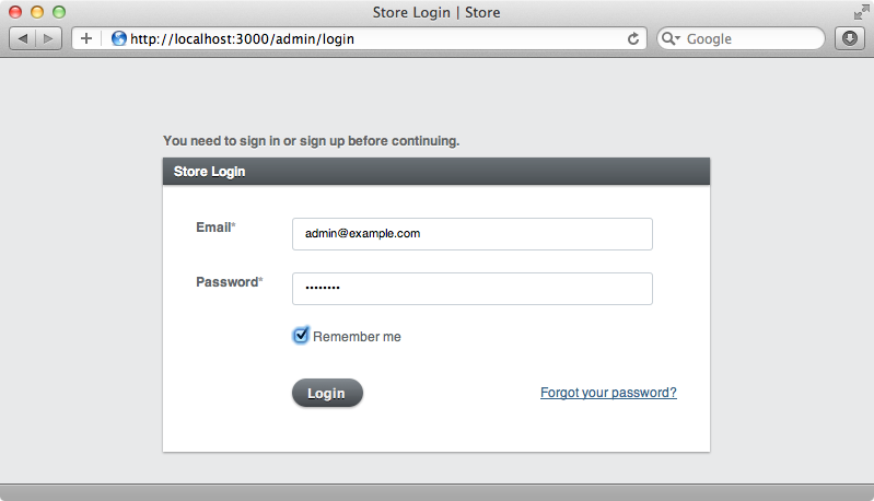 Active Admin's login page.