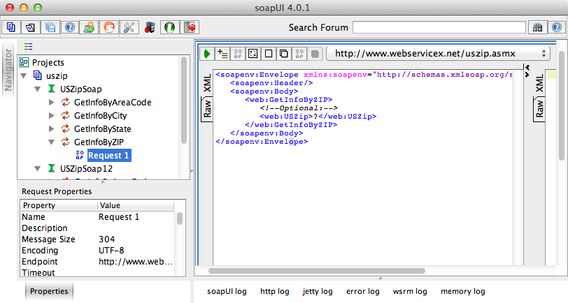 The request XML showing in soapUI.