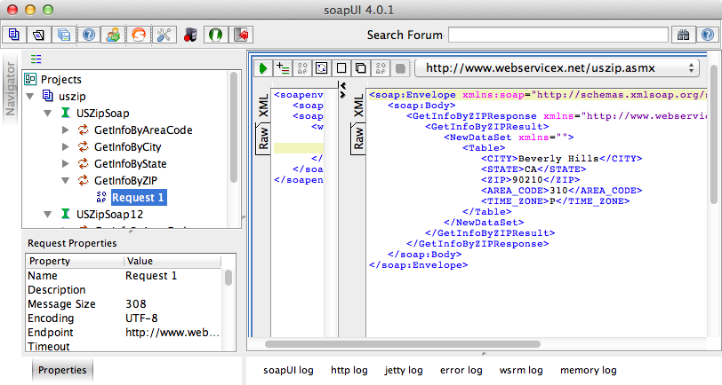 The response XML in soapUI.
