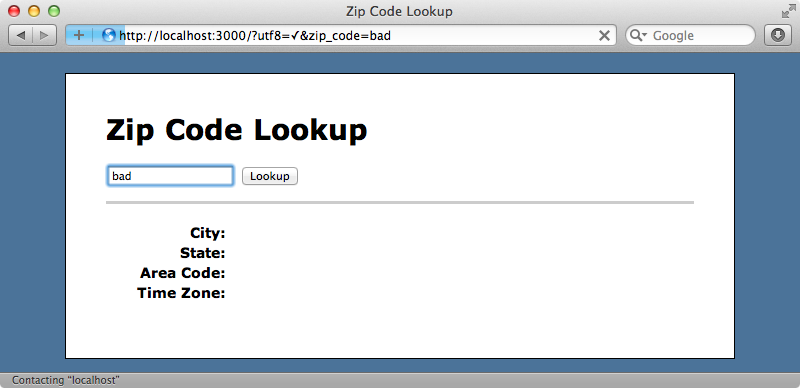 Invalid Zip codes no longer throw an exception.