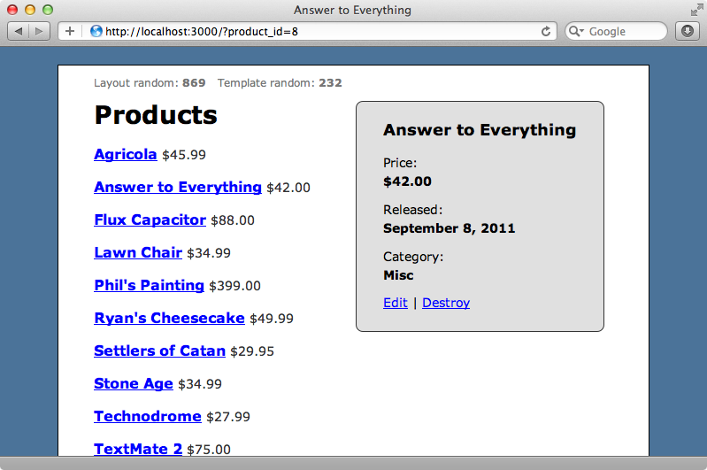 Our site showing the information for one of the products.