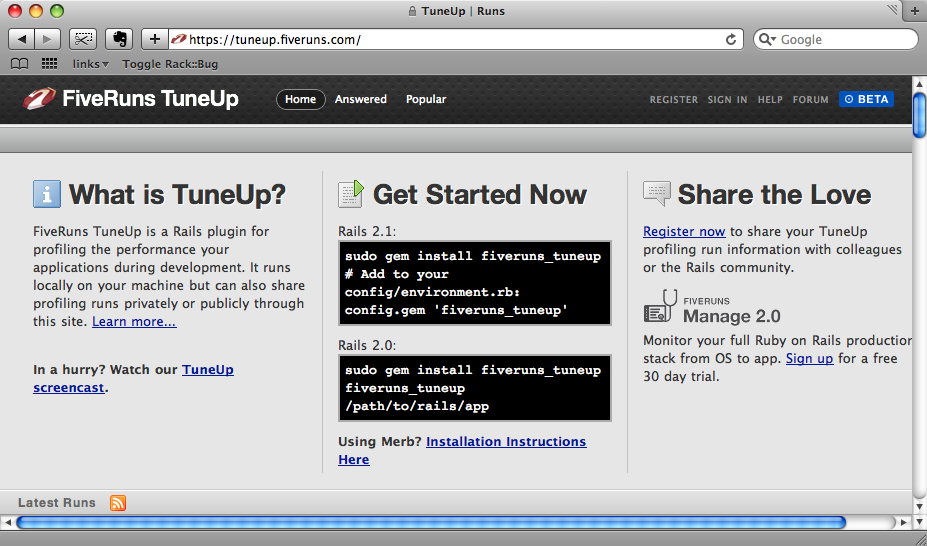 The FiveRuns TuneUp web page.